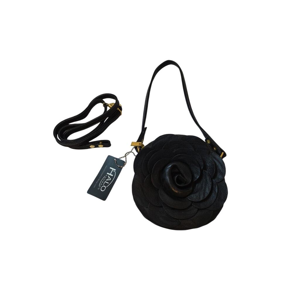 Halo Small Black Rose Handbag Shoulder Bag Messenger 7 Inch